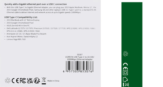 Netwerkkaart UGREEN US236, RJ45, USB-C, Zwart