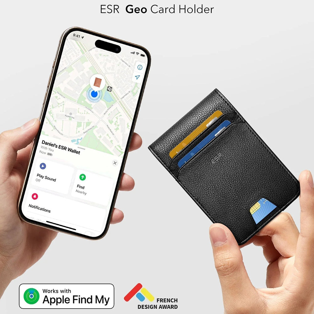 ESR Classic Geo Geldbörse mit Find My Funktion und RFID-Schutz, Schwarz, Neuware