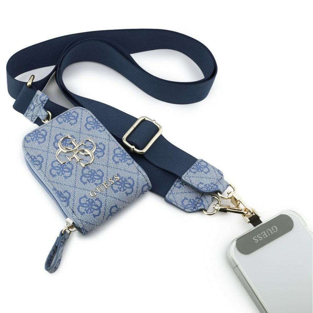 Portefeuille et Lanière Téléphone Guess 4G Logo Métallique, Bleu
