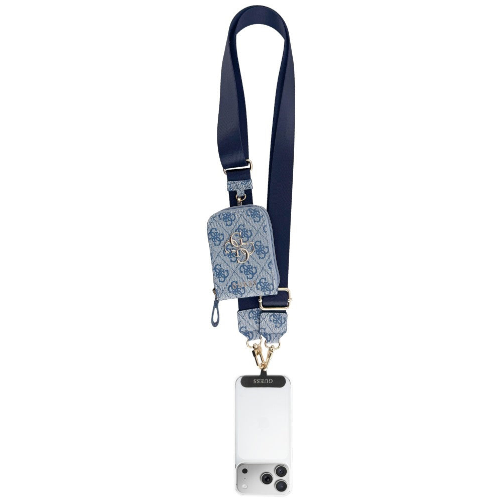 Portefeuille et Lanière Téléphone Guess 4G Logo Métallique, Bleu