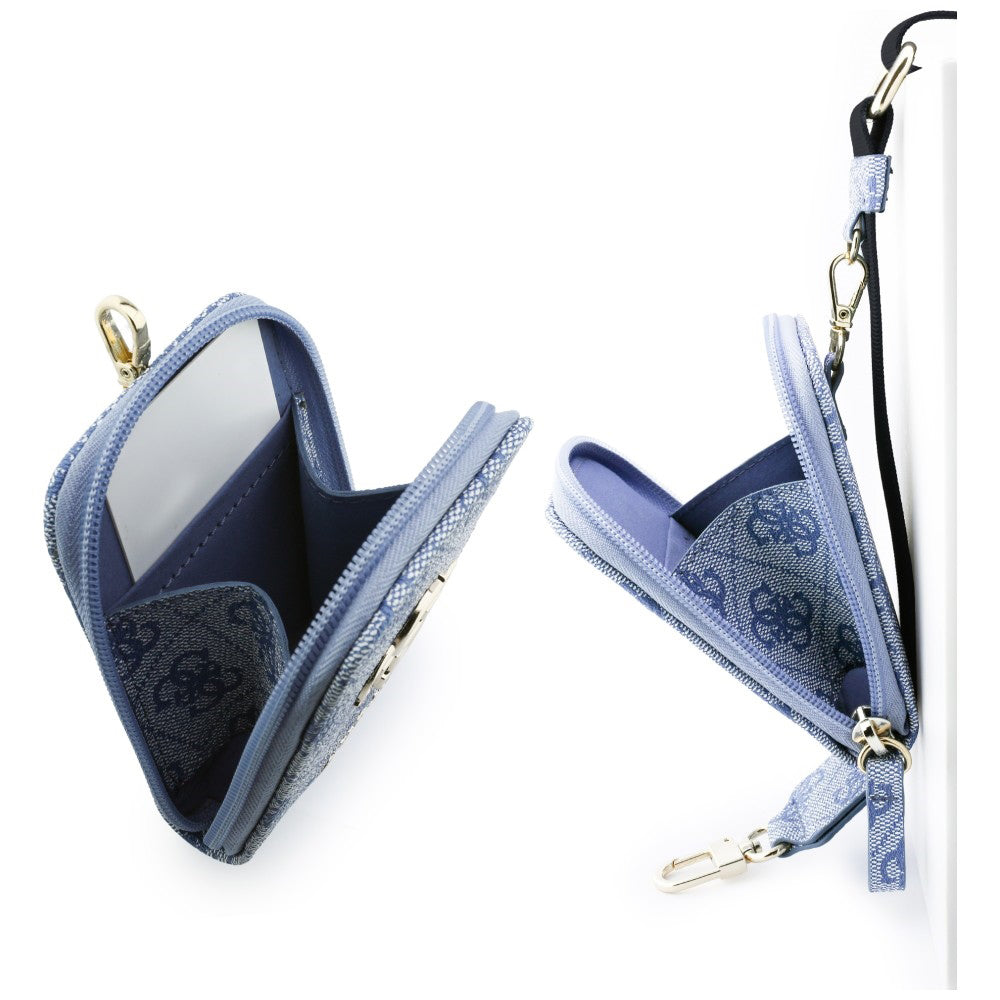 Portefeuille et Lanière Téléphone Guess 4G Logo Métallique, Bleu