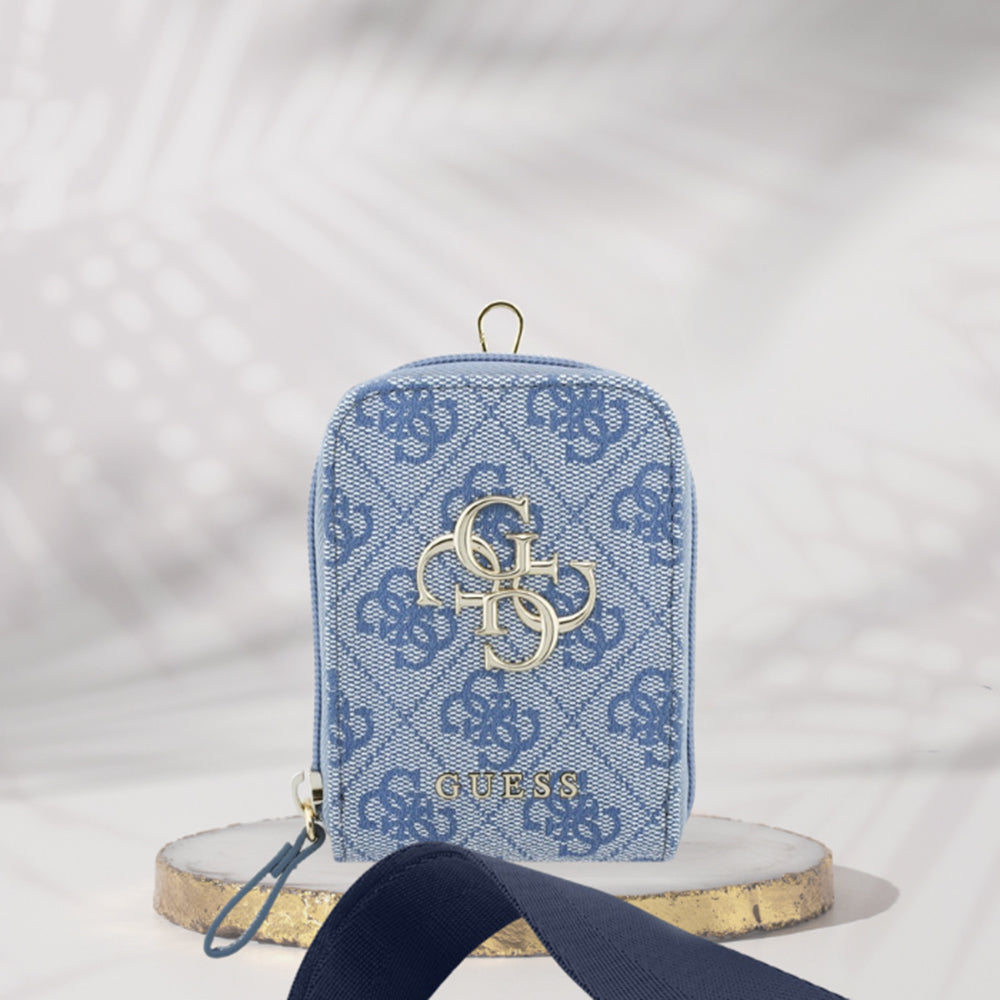 Portefeuille et Lanière Téléphone Guess 4G Logo Métallique, Bleu