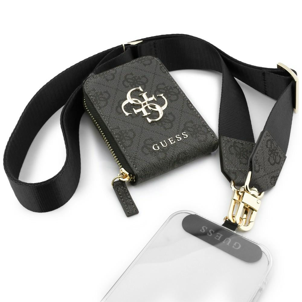 Portefeuille et Lanière Téléphone Guess 4G Logo Métallique, Noir