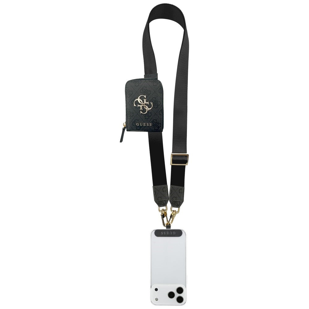 Portefeuille et Lanière Téléphone Guess 4G Logo Métallique, Noir