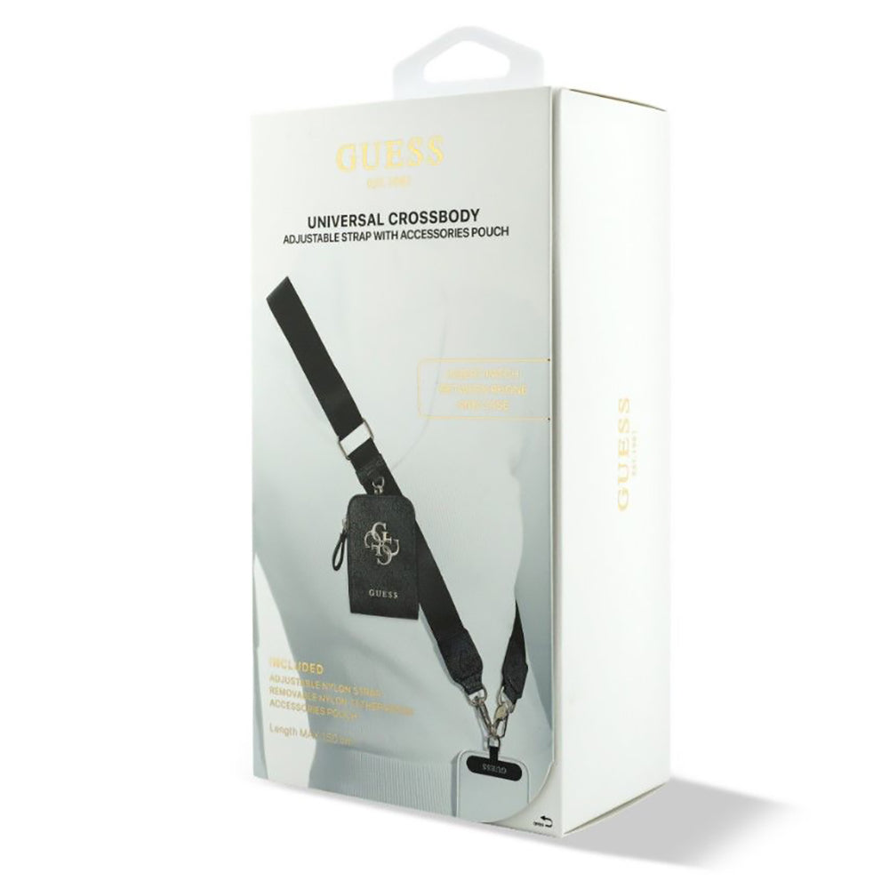 Portefeuille et Lanière Téléphone Guess 4G Logo Métallique, Noir