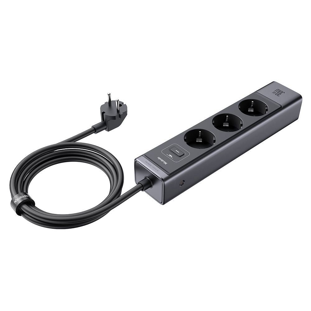 McDodo verlengsnoer CH-0620, 3 x Schuko - 1 x USB-A - 2 x USB-C, Zwart