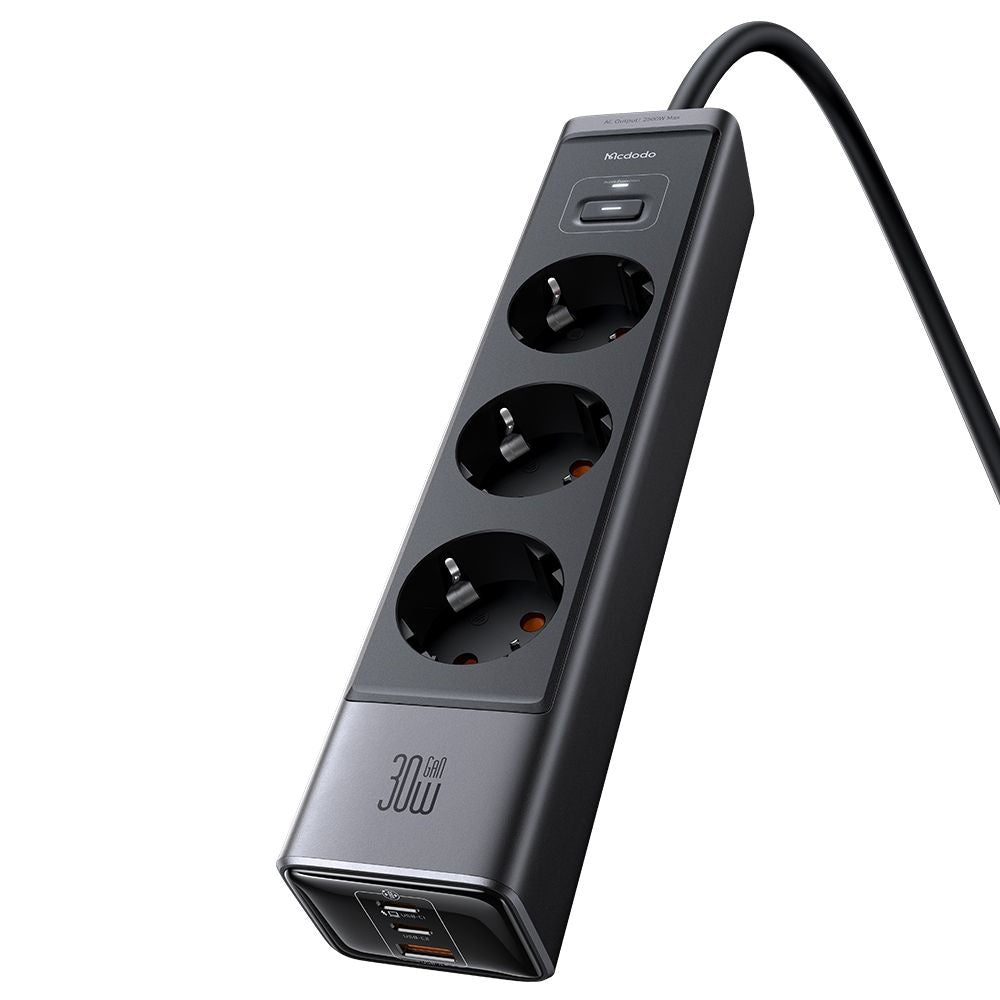 McDodo verlengsnoer CH-0620, 3 x Schuko - 1 x USB-A - 2 x USB-C, Zwart