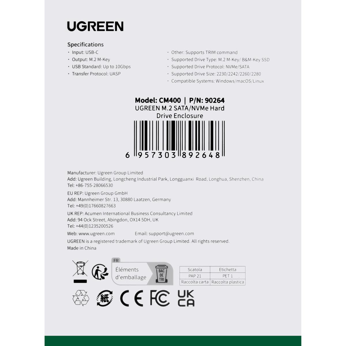 UGREEN CM400 Rack für SSD M.2 NVMe, Grau
