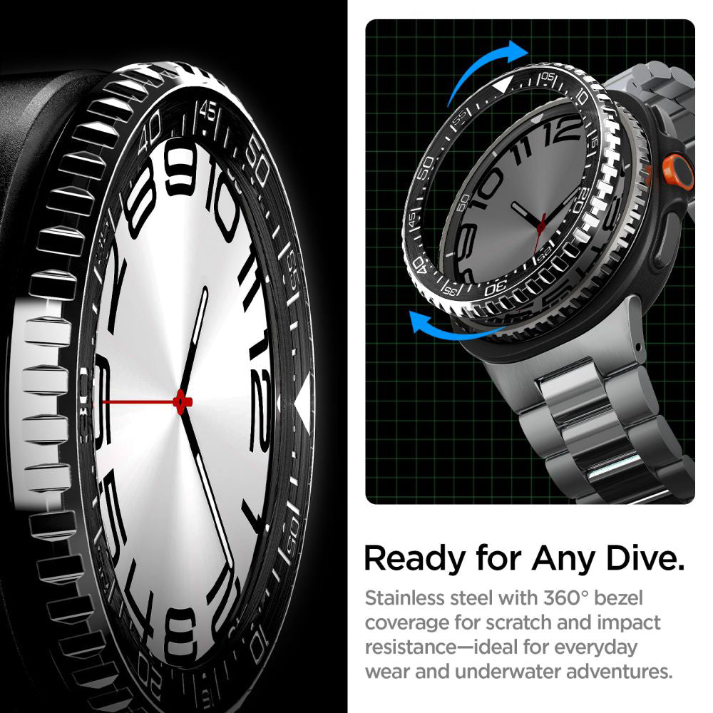 Spigen Tune Pro Diver Beschermingsframe voor Samsung Galaxy Watch8 Classic, Zwart ACS10016