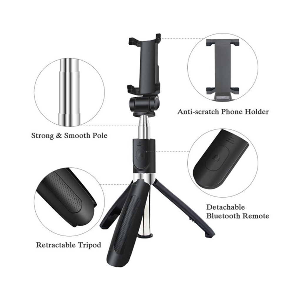 Selfie Stick Bluetooth Techsuit L01s, Universeel, Zwart