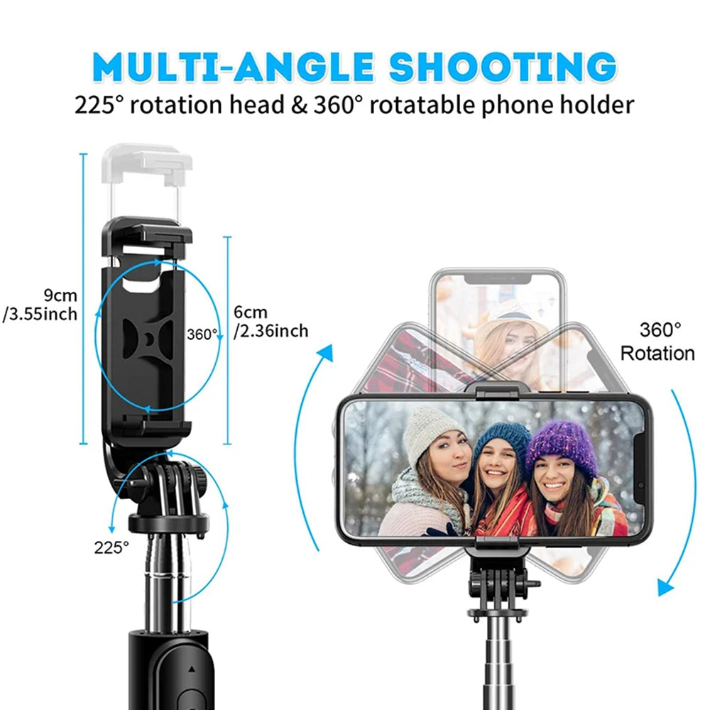 Selfie Stick Bluetooth Techsuit Q02, Universeel, Zwart