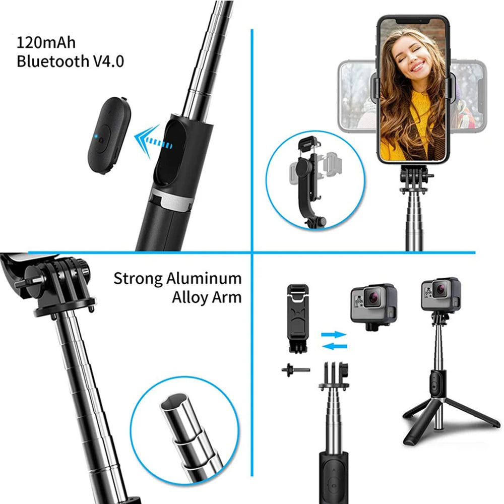 Selfie Stick Bluetooth Techsuit Q02, Universeel, Zwart
