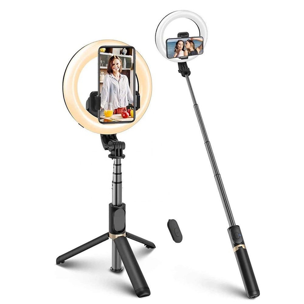 Selfie Stick Bluetooth Techsuit Q07 Ring Light, Universeel, Zwart