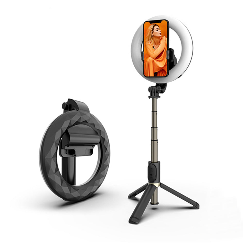 Selfie Stick Bluetooth Techsuit Q07 Ring Light, Universeel, Zwart
