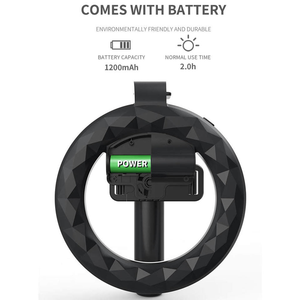 Selfie Stick Bluetooth Techsuit Q07 Ring Light, Universeel, Zwart