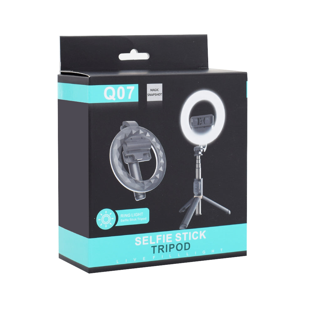 Selfie Stick Bluetooth Techsuit Q07 Ring Light, Universeel, Zwart