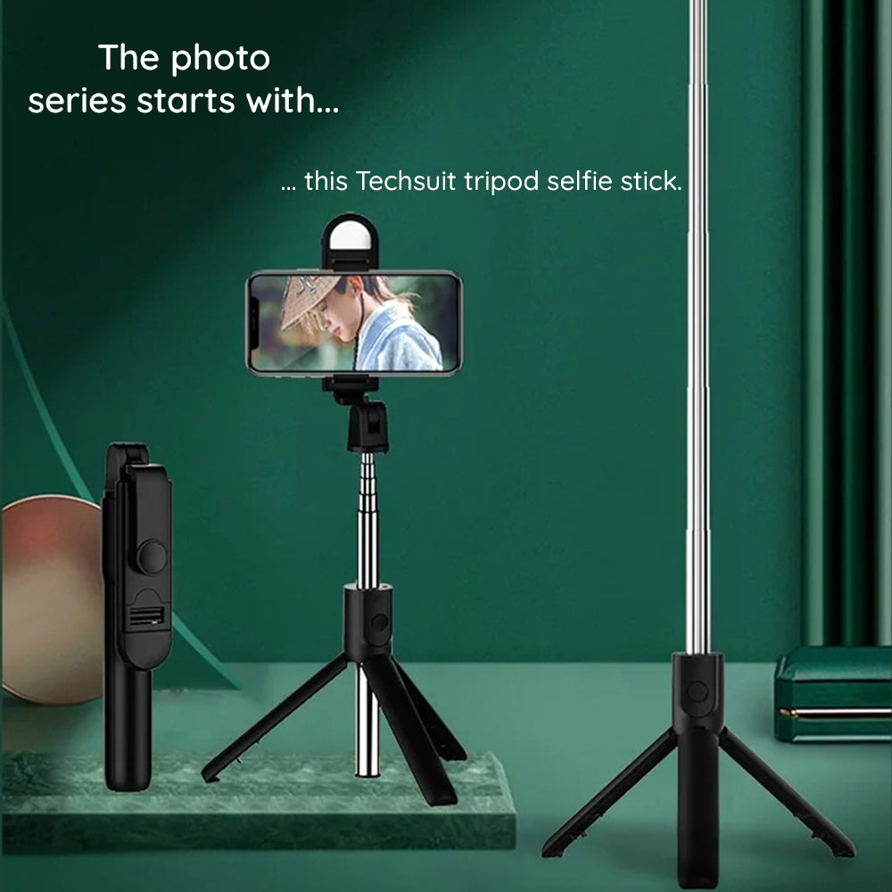 Selfie Stick Bluetooth Techsuit S05-S, Universeel, Zwart