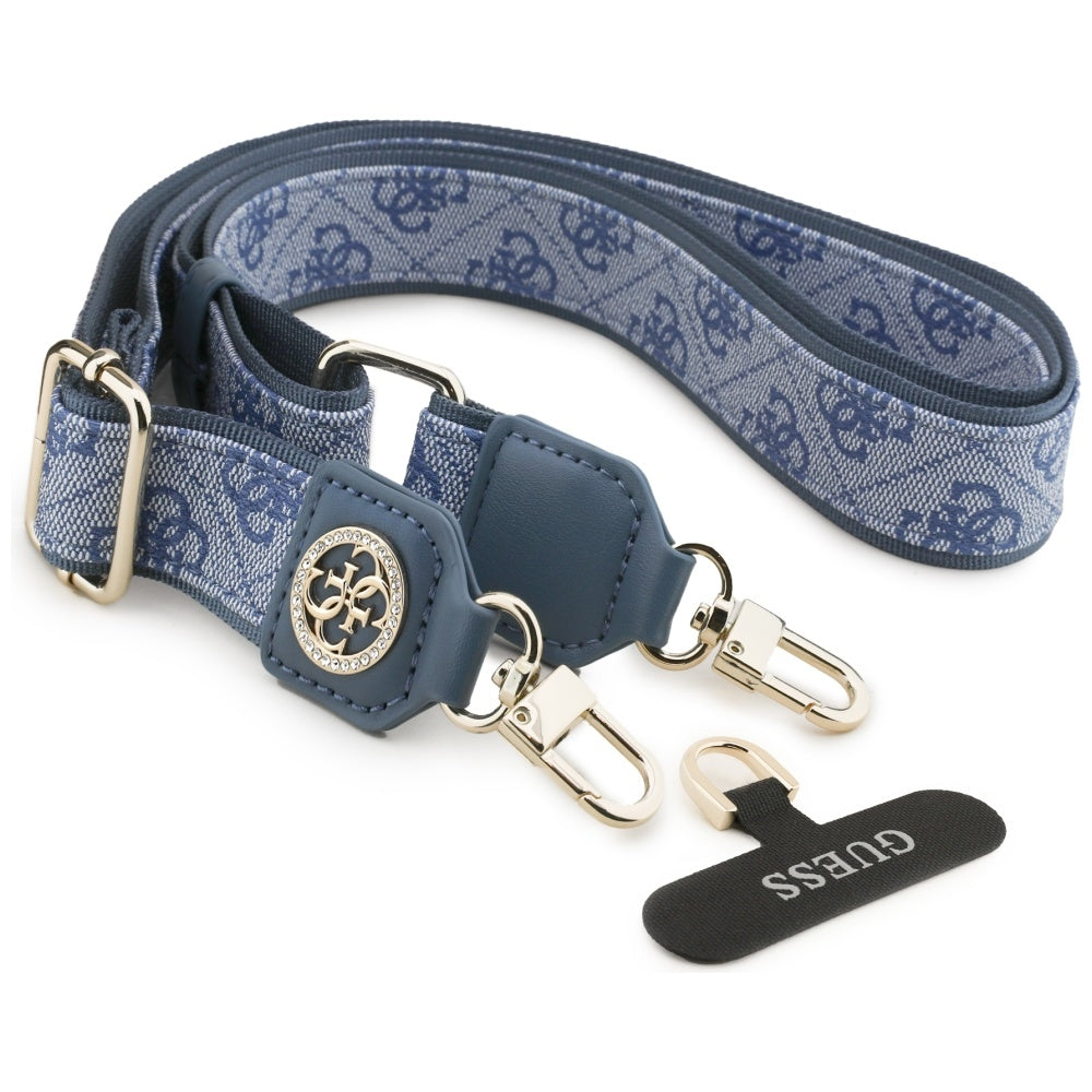 Lanière Téléphone Guess 4G Strass Logo Métallique, Bleu