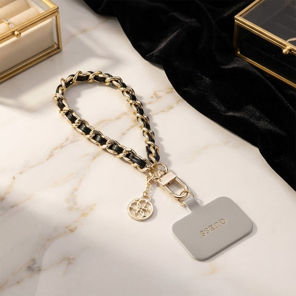Lanière Téléphone Guess Saffiano 4G Charm, Noir