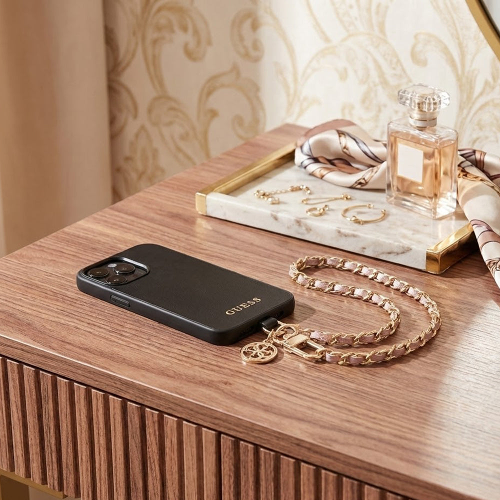 Lanière Téléphone Guess Saffiano 4G Charm, Noir