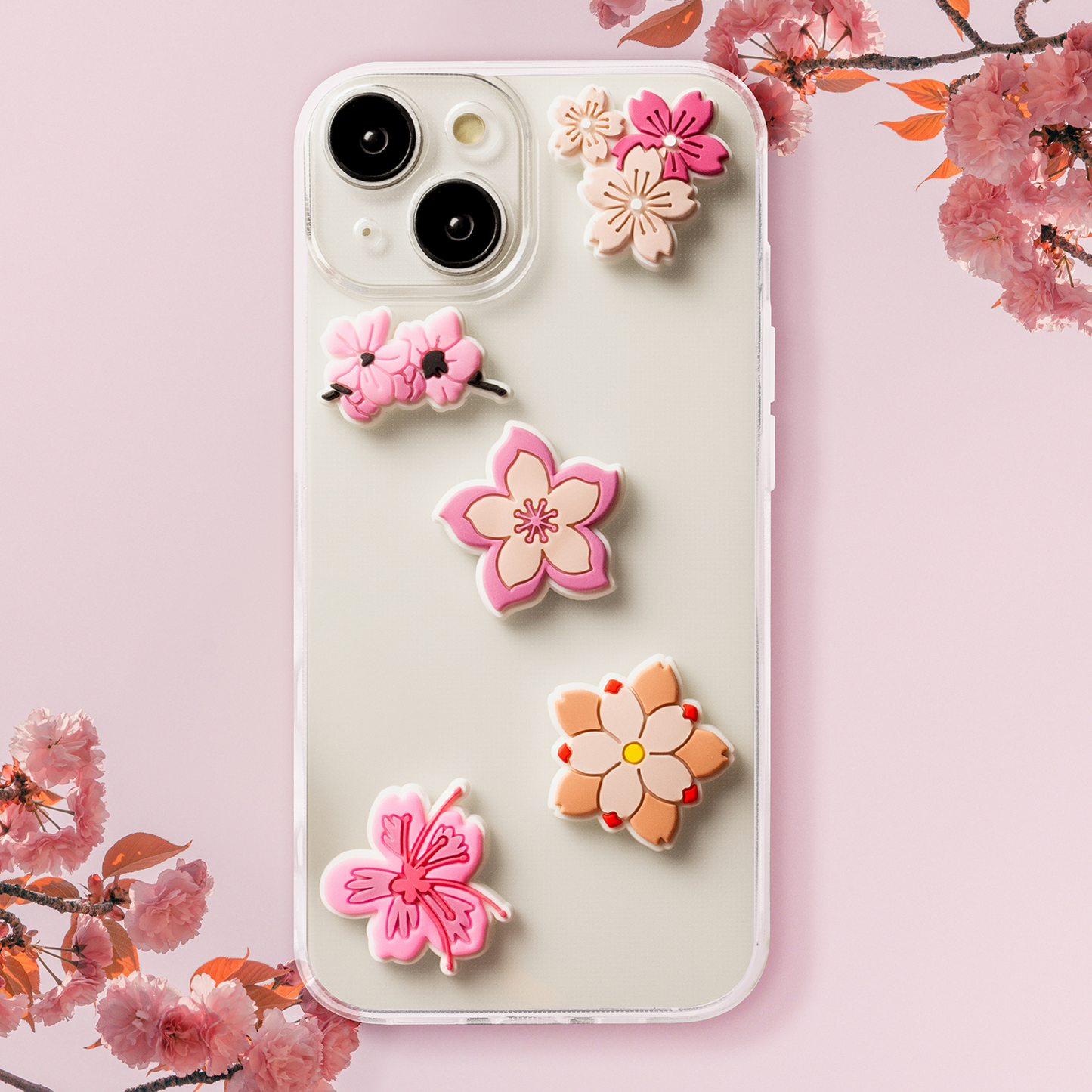 Sticker 3D OEM Pink Blossom pour Coque de Téléphone / Tablette, Set de 5 pièces, Multicolore