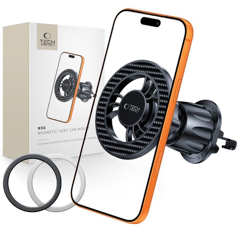 Support Auto Magnétique Tech-Protect N56 Carbon Vent, Universel, Noir