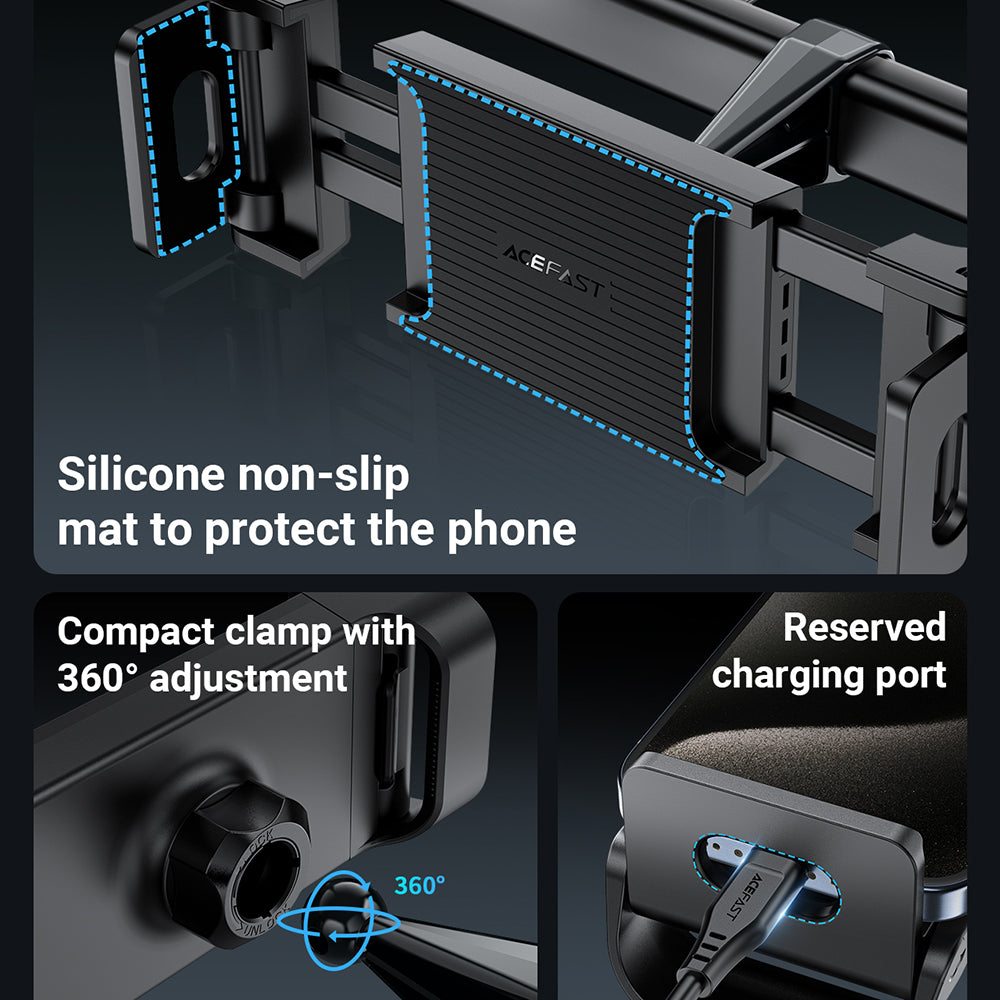 Support Auto Appui-tête Acefast D8 pour Téléphone / Tablette, 4.7 pouces - 12.9 pouces, Noir