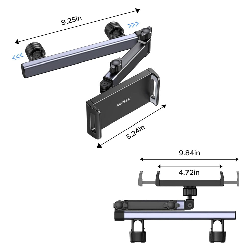 UGREEN LP904 (55443) Auto Hoofdsteunhouder voor Telefoon / Tablet, 4.7inch - 9.8inch, Zwart