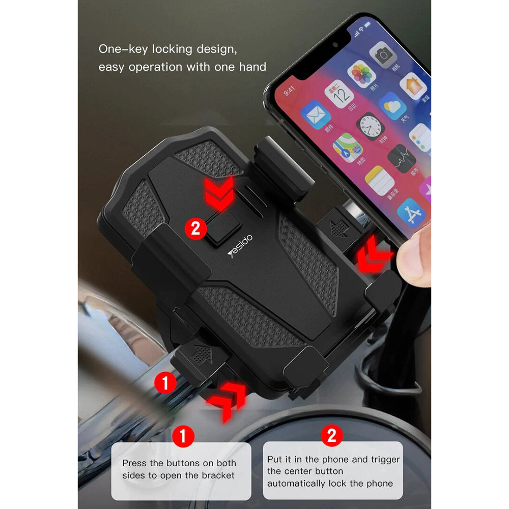Support Vélo Moto Yesido C94, 4 pouces - 6,5 pouces, Noir