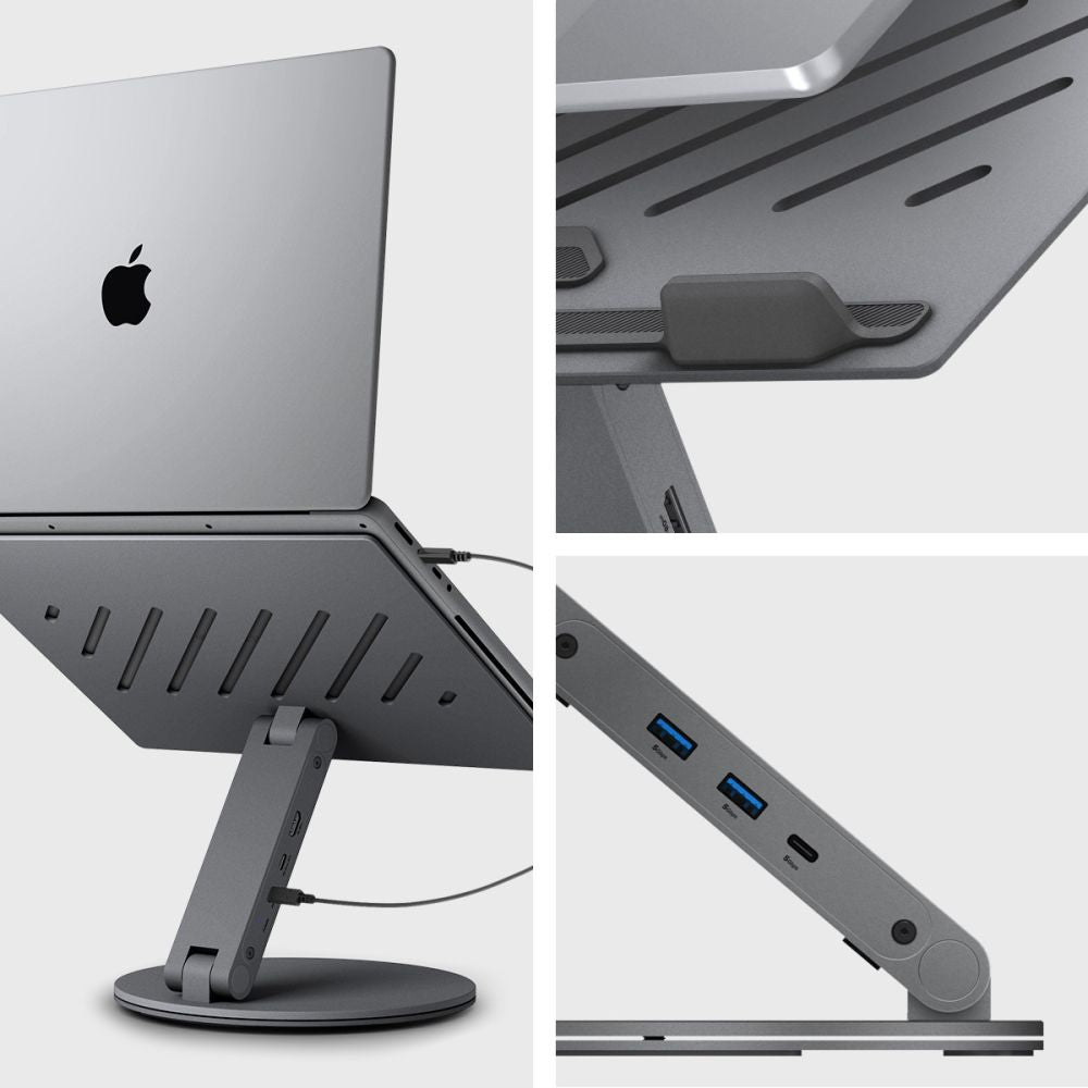 Spigen LD204H Laptopstandaard met Hub max. 15.6inch, Grijs AMP08885