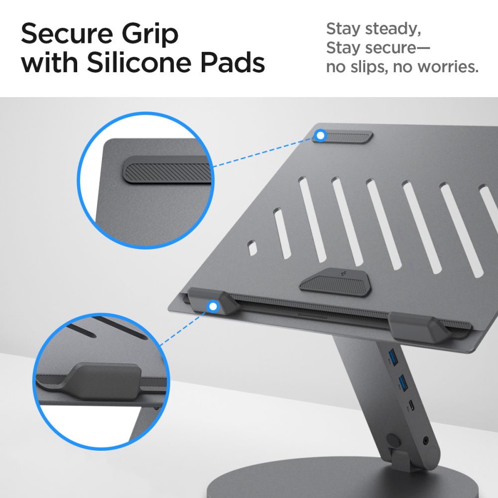Spigen LD204H Laptopstandaard met Hub max. 15.6inch, Grijs AMP08885