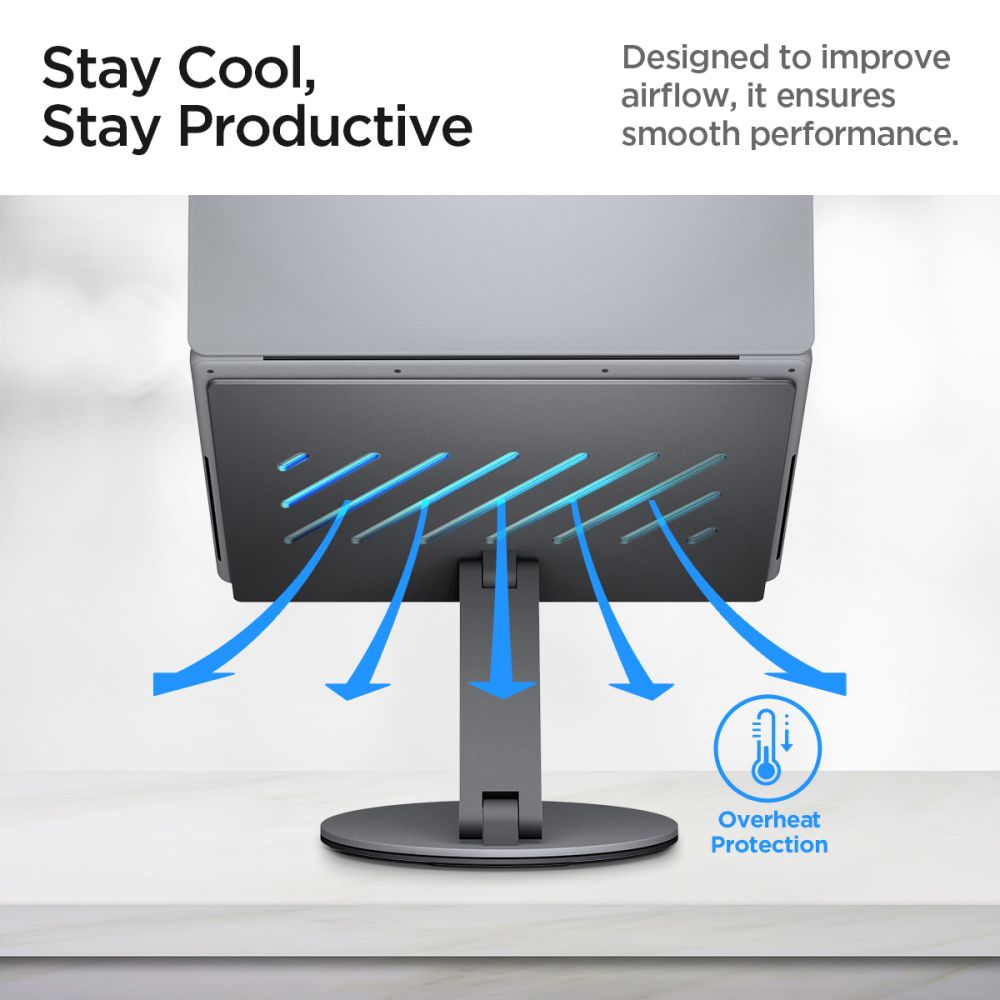 Spigen LD204H Laptopstandaard met Hub max. 15.6inch, Grijs AMP08885