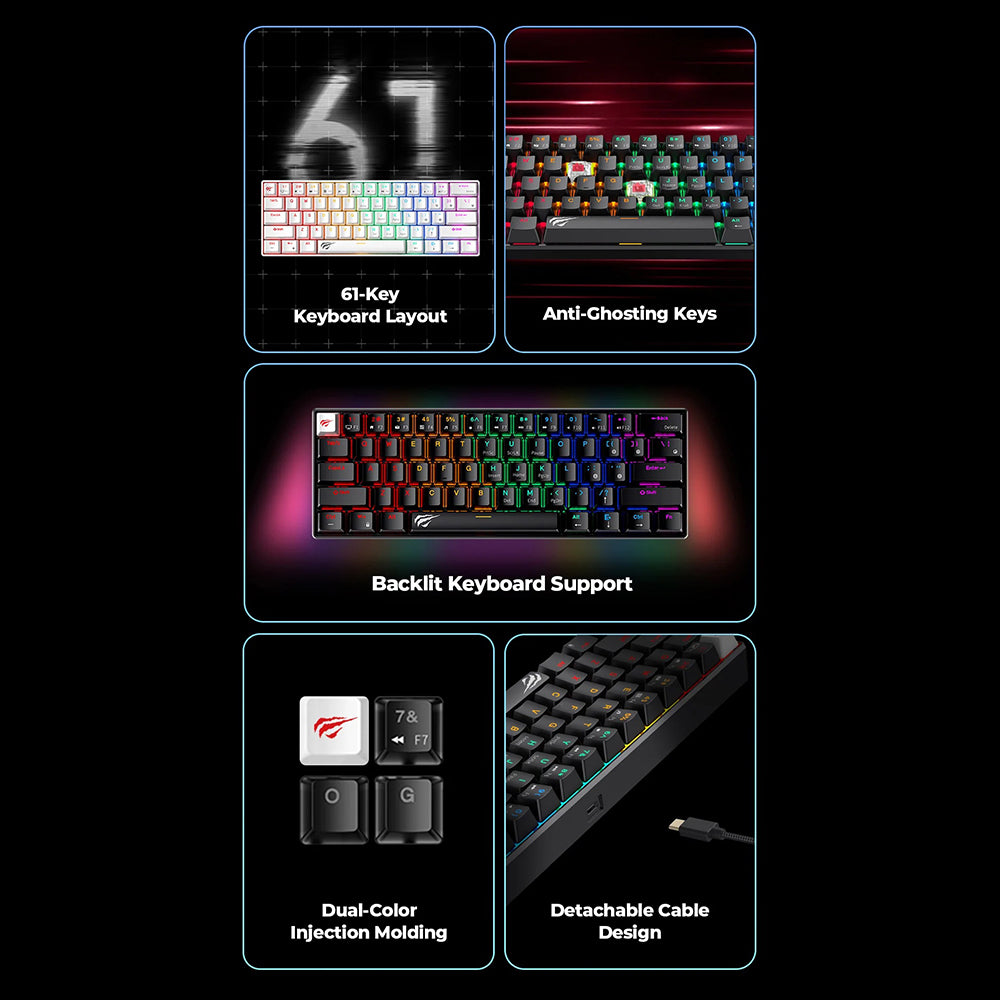 Clavier Gaming HAVIT KB903L, RGB, 1.8m, Blanc