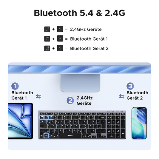 Clavier sans fil UGREEN K552 (75163), BT / Wi-Fi, Noir