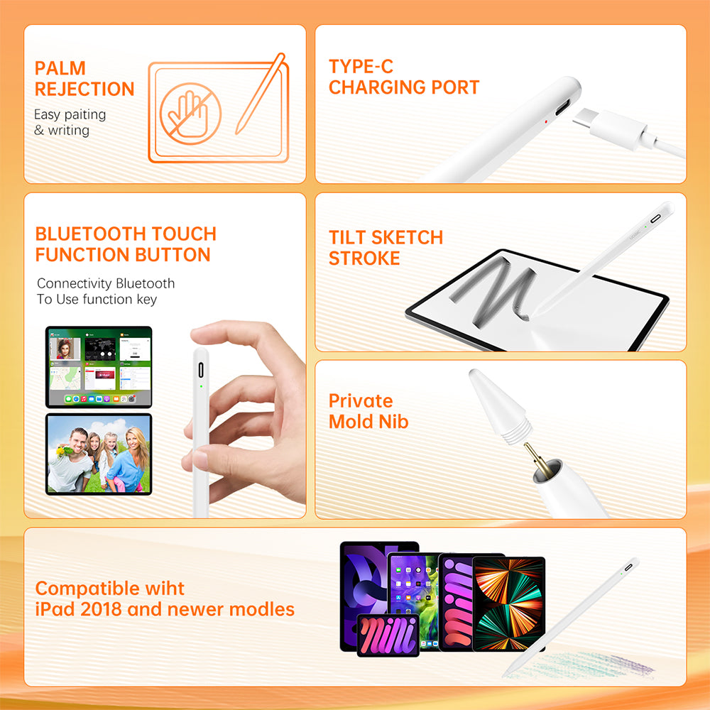 Touch Pen Techsuit AC10-CP voor Apple iPad, Actieve Versie, Wit