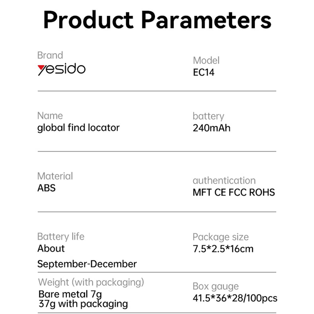 Yesido SmartTag EC14 voor iOS Series, Wit