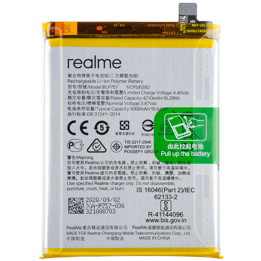 Batterie Realme 6 / 6S / 6 Pro, BLP757, Service Pack 4903663 