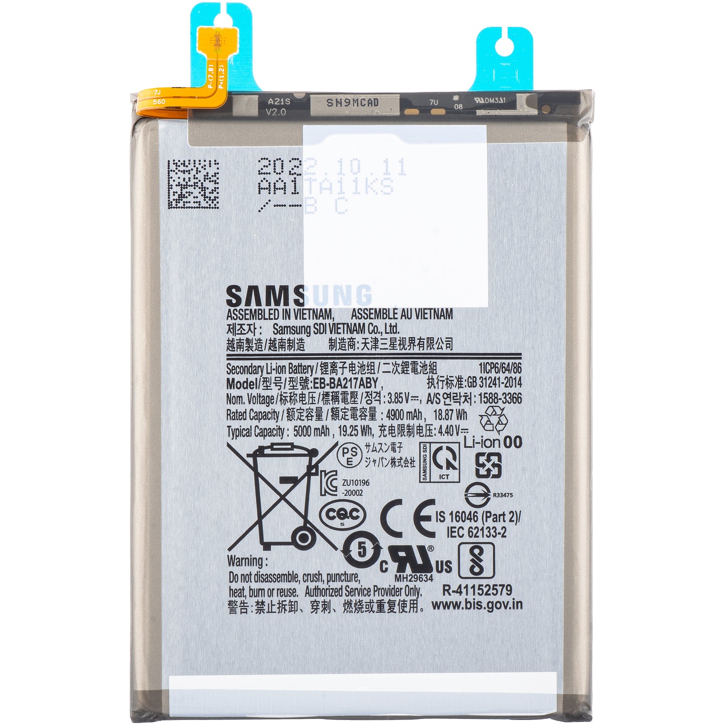 Batterij Samsung Galaxy A13 A137 / A04s A047 / A13 A135 / A13 5G A136 / A12 Nacho A127, EB-BA217ABY, Service Pack GH82-22989A