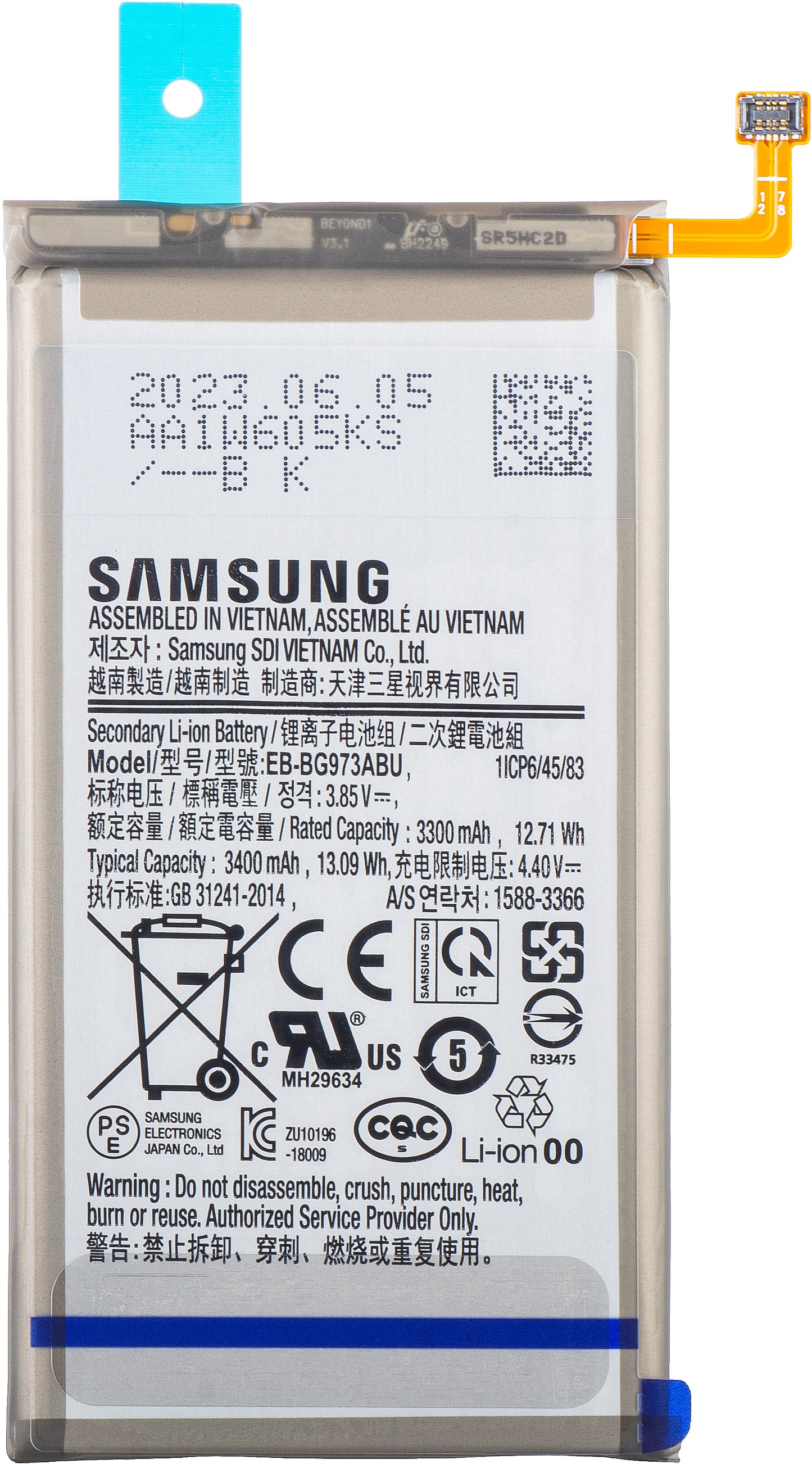 Batterij Samsung Galaxy S10 G973, EB-BG973ABU, Service Pack GH82-18826A 