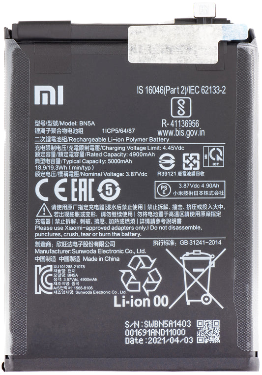 Akku Xiaomi Redmi Redmi 10 2022 / Note 10T 5G / 10 (2021) / Note 10 5G / Poco M3 Pro 5G, BN5A, Service Pack 460200006L5Z 