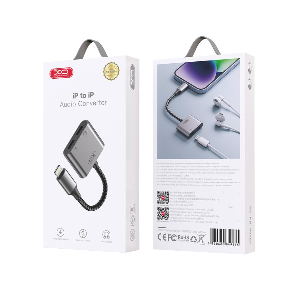 Audio-Adapter Lightning - 2 x Lightning XO Design NB-R258A, Grau