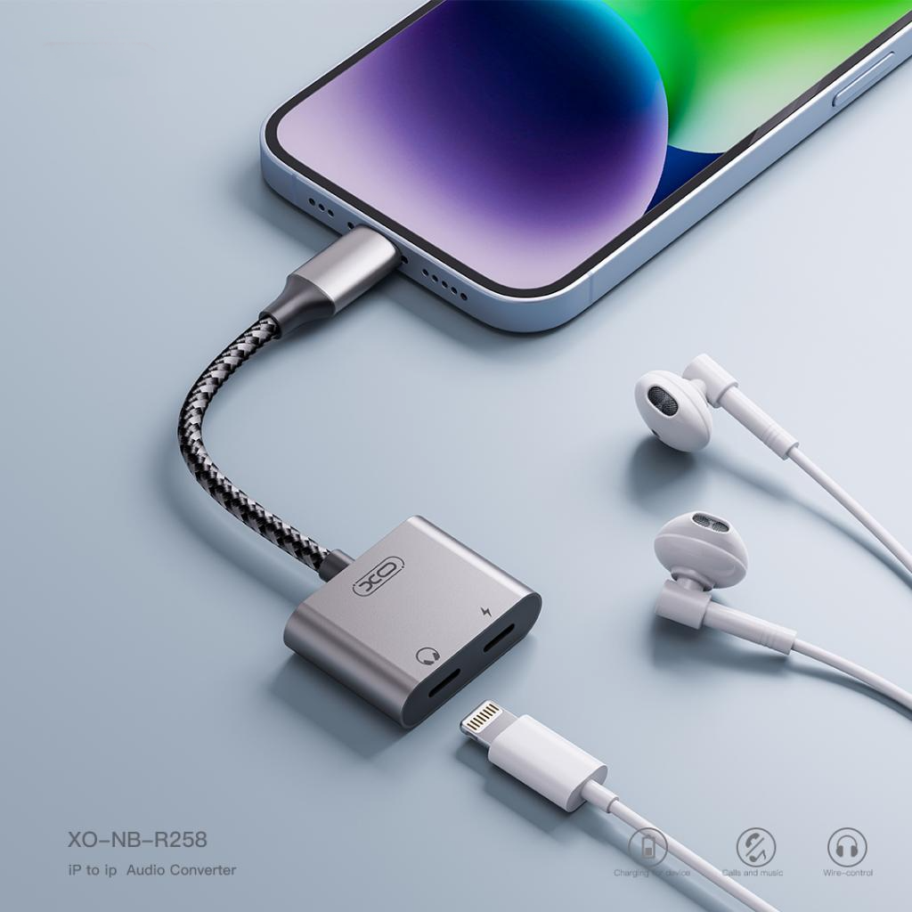Audio-Adapter Lightning - 2 x Lightning XO Design NB-R258A, Grau