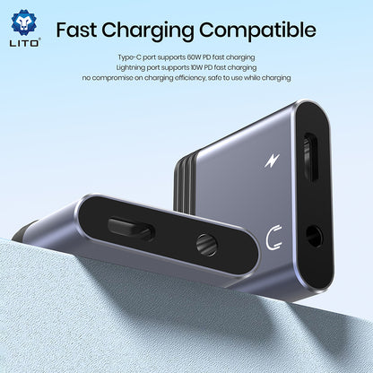 Audioadapter Lightning - Lightning / 3.5mm Lito LA04L, Schwarz