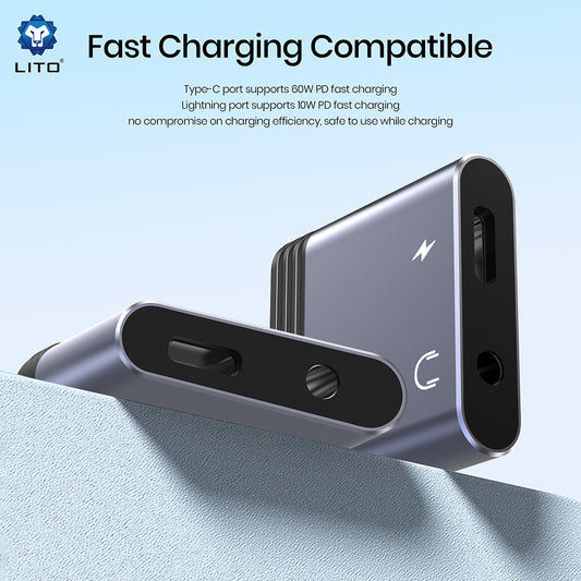 Audio Adapter Lightning - Lightning / 3.5mm Lito LA04L, Zwart