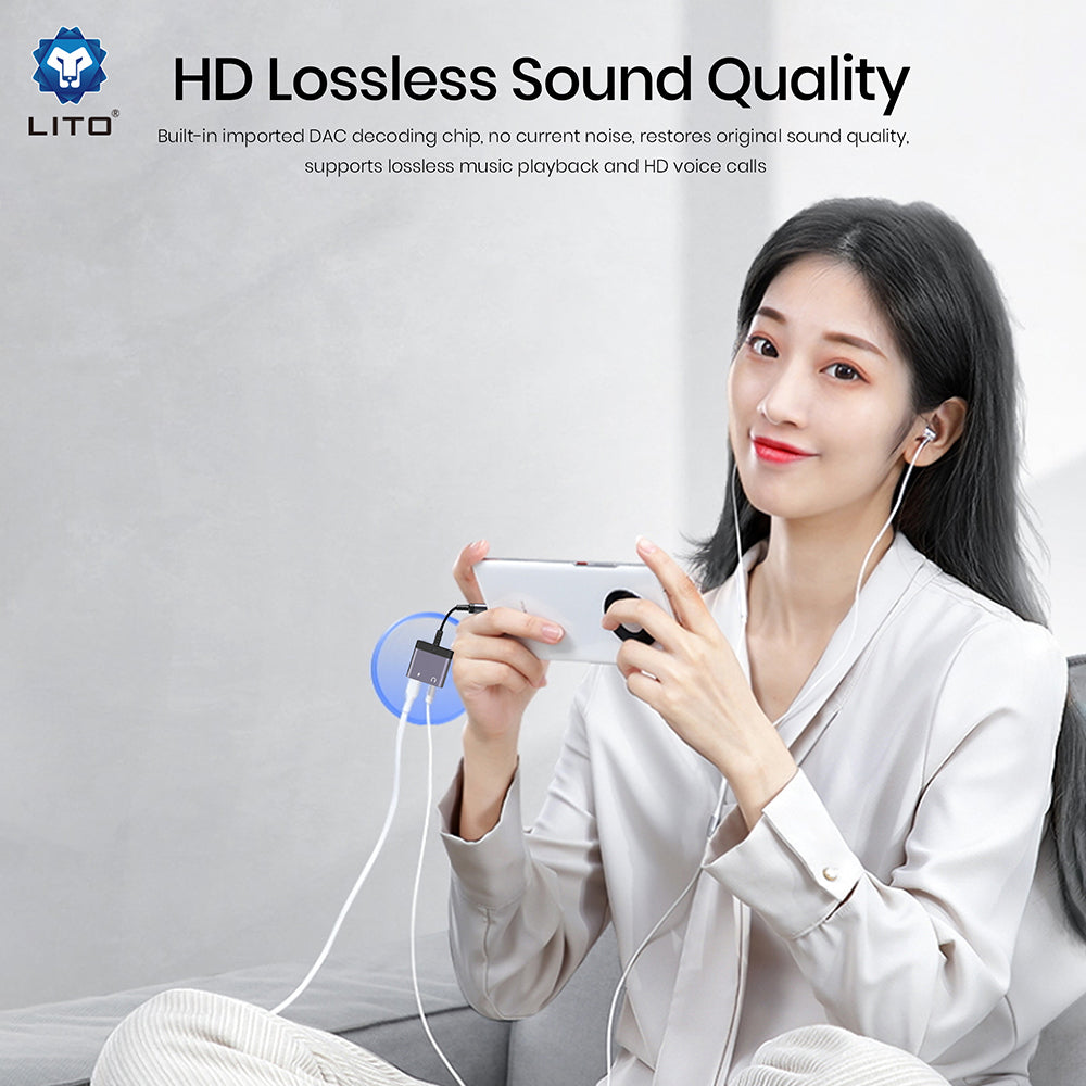 Audioadapter Lightning - Lightning / 3.5mm Lito LA04L, Schwarz