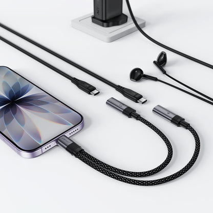 Audio-Adapter USB-C - 2 x USB-C Acefast J14, Schwarz