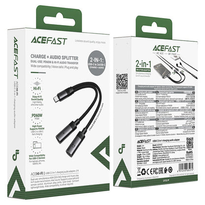 Audio-Adapter USB-C - 2 x USB-C Acefast J14, Schwarz