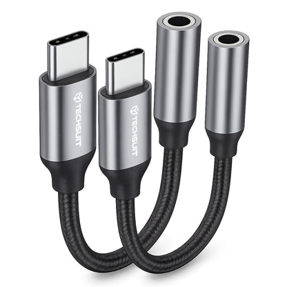 Audioadapter USB-C - 3,5mm Techsuit AC12 FuseXound, Grau, Set 2 Stück