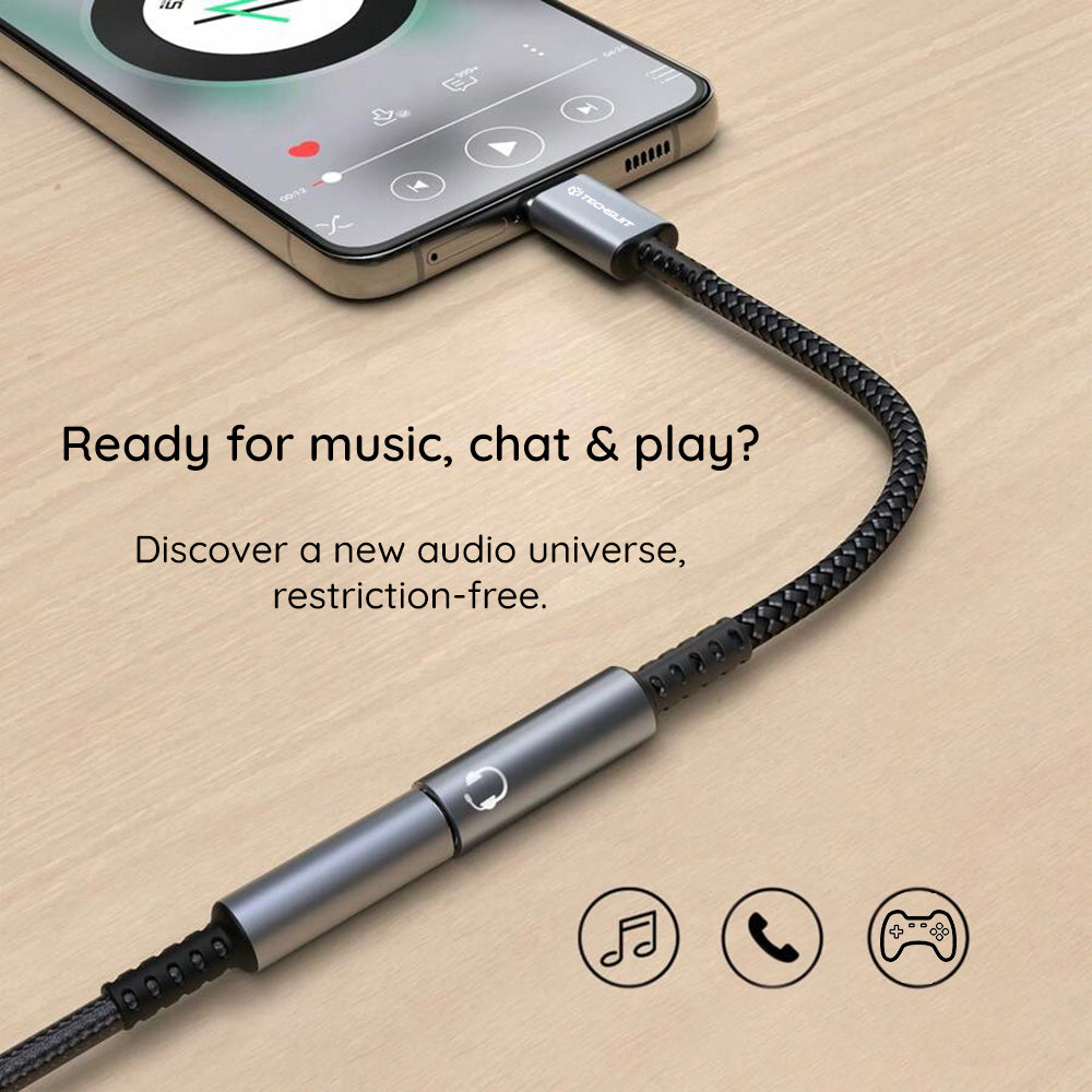 Audio Adapter USB-C - 3.5mm Techsuit AC14 SonicPiX, Grijs