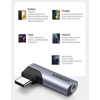 Adaptateur Audio USB-C - 3.5mm UGREEN CM460 (20194) Angled, Gris